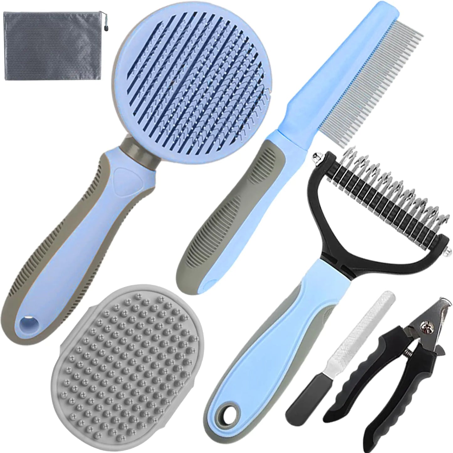 KUEIOX 7pc dog grooming kit deshedding dematting nail clipper bath brush