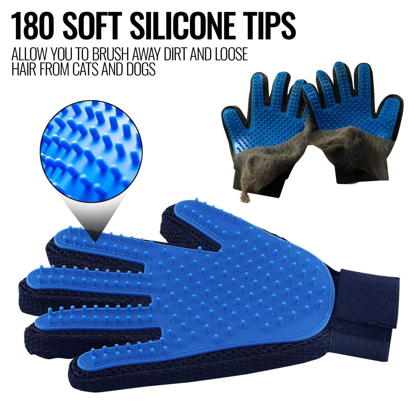 Pet grooming deshedding gloves pair silicone rubber massage hair removal