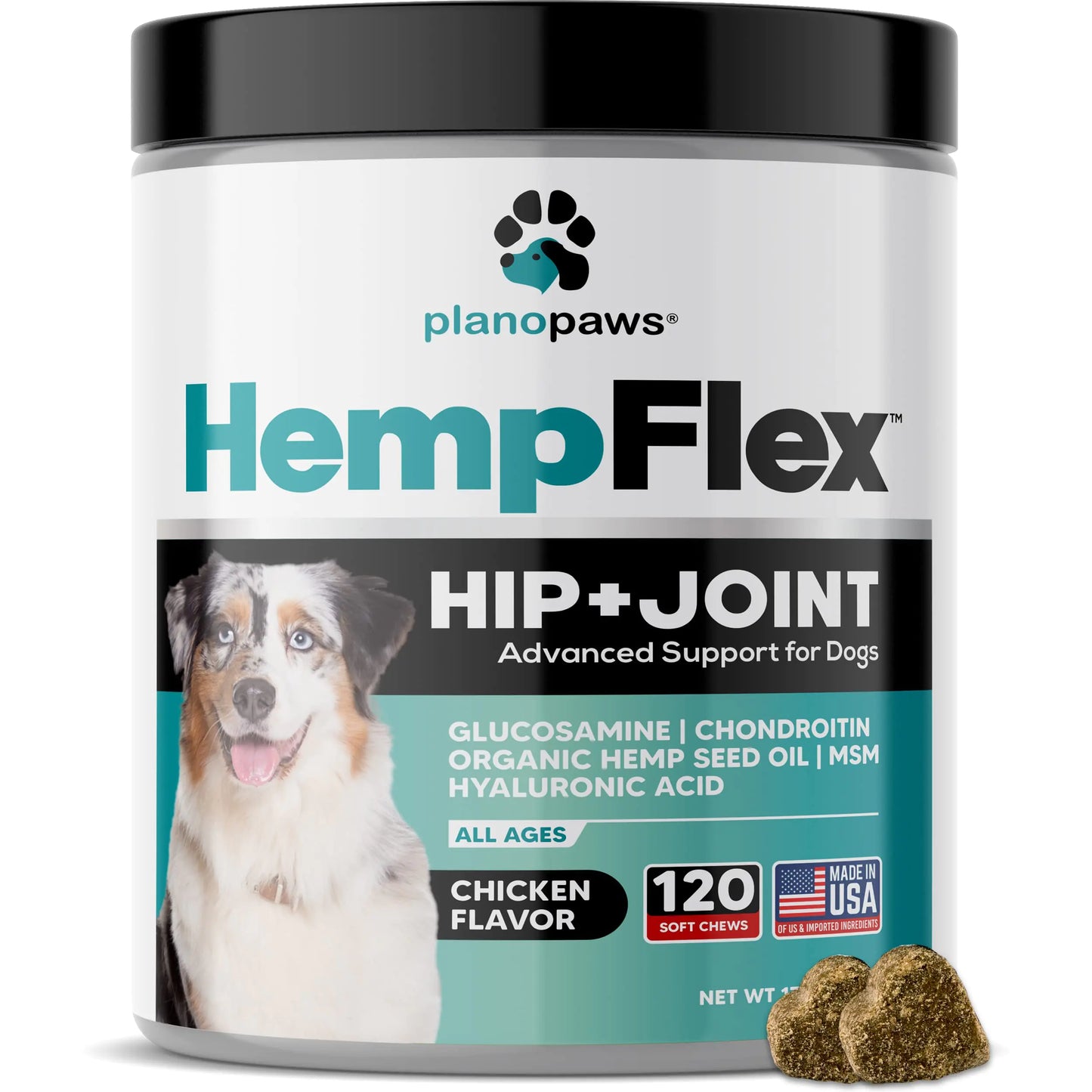 HempFlex glucosamine chondroitin hemp oil 120 mobility chews dogs