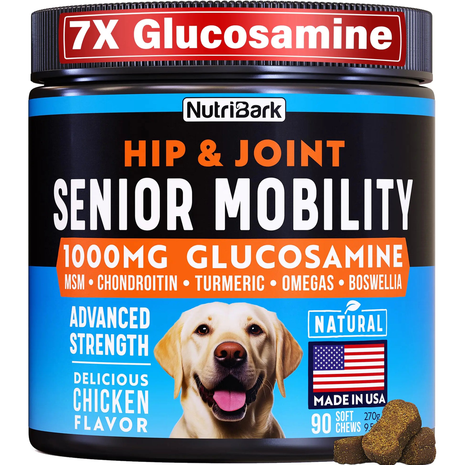 Senior dog joint supplement 1000mg glucosamine chews USA