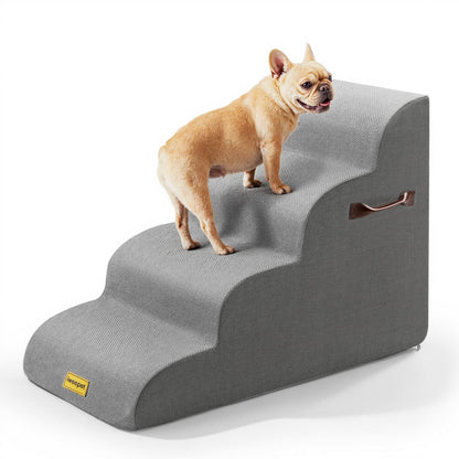 Upgrade 30D High Density Foam Stable Dog Stairs for Couch & High Bed 20.5’’H 4 Steps Dog Ramp for Small Dog Non-Slip Dog Steps with Handle for DachshundSmall Surgery Dog Senior Cat